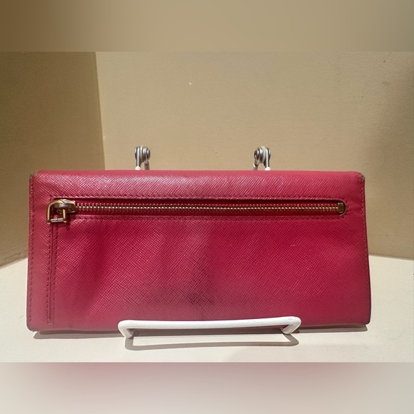 Prada Pink Saffiano Double Snap Continental Wallet - Picture 2 of 13